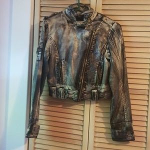 Double Zero Oil Slick Motorcycle Crop Jacket